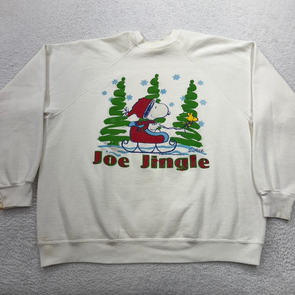 Vintage Artex Joe Jingle‎ Snoopy Christmas Sweatshirt White Mens XL Made in USA